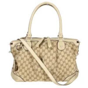 Gucci Sukey 2Way tote bag beige GG canvas white leather